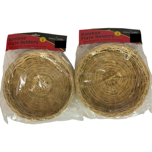 Bamboo Paper Plate Holders Two Packs of 4 Total of 8 Barbecue Picnic Cookout - Picture 1 of 4